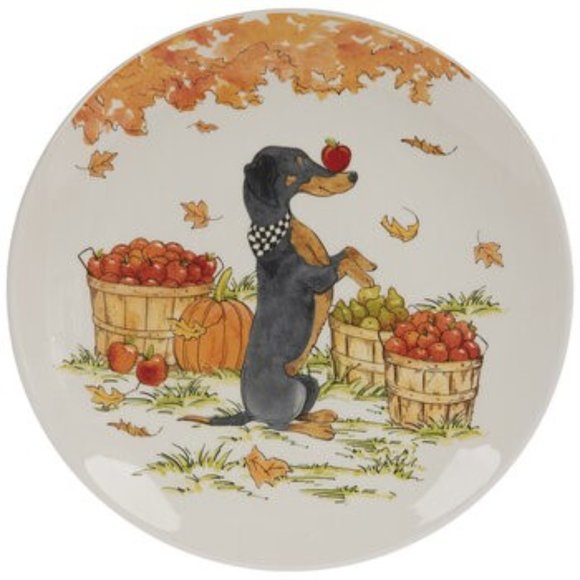 NWT Dog in Scarf Plate Fall Harvest Dachshund Doxin by Certified International - Picture 1 of 6
